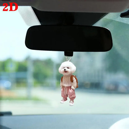 2D Creative Puppy Man Backpack Rearview Mirrors Pendant Car Hanging Ornaments Car Decoration Accessories Gifts for Women Men