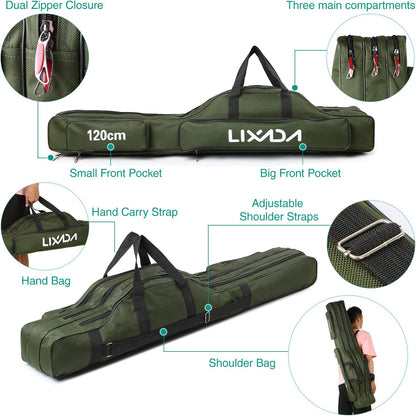 Fishing Rod Case - 3 Layers Oxford Bag, Portable Folding Carrier for Rods and Reels, Tackle Storage Travel Bag, 90Cm/120Cm/150Cm Optional