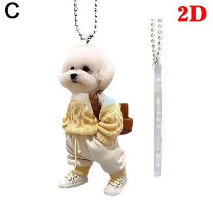 2D Creative Puppy Man Backpack Rearview Mirrors Pendant Car Hanging Ornaments Car Decoration Accessories Gifts for Women Men