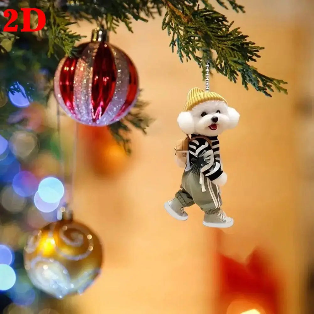 2D Creative Puppy Man Backpack Rearview Mirrors Pendant Car Hanging Ornaments Car Decoration Accessories Gifts for Women Men