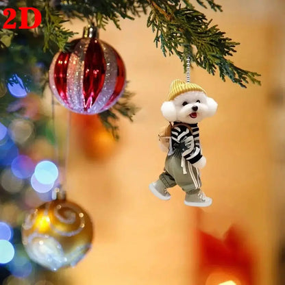 2D Creative Puppy Man Backpack Rearview Mirrors Pendant Car Hanging Ornaments Car Decoration Accessories Gifts for Women Men