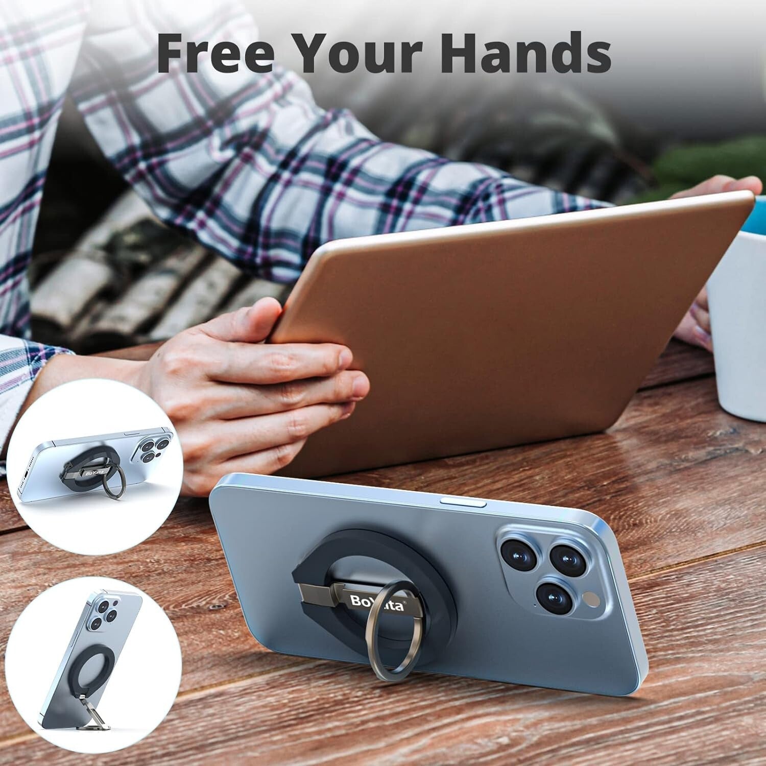 Boyata Magnetic Phone Ring Holder, 360° Rotating Phone Grip for Magsafe