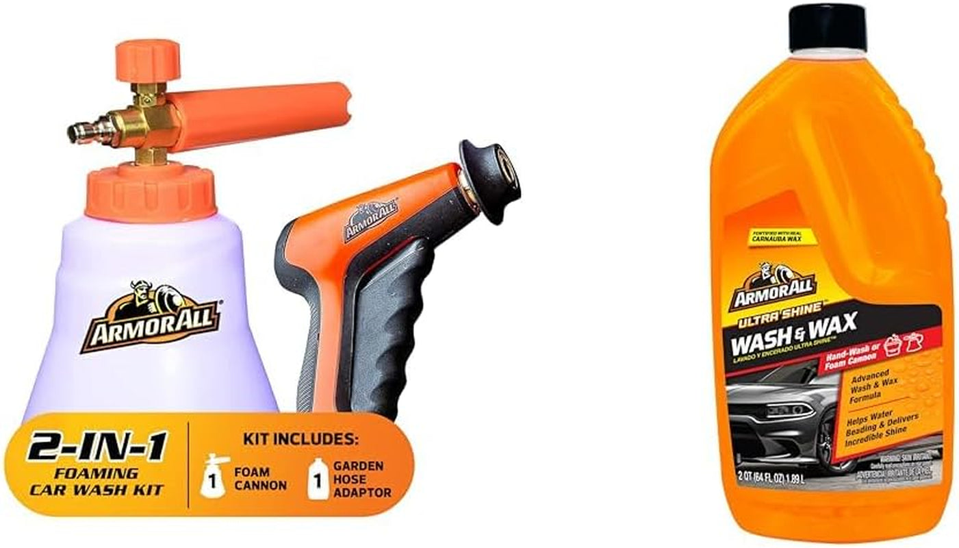2-In-1 Foam Cannon Kit, Car Cleaning Kit Ultra Shine Car Wash and Car Wax, Cleaning Fluid for Cars, Trucks, Motorcycles, 64 Fl Oz