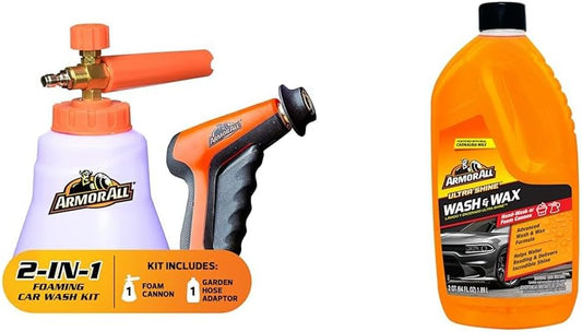 2-In-1 Foam Cannon Kit, Car Cleaning Kit Ultra Shine Car Wash and Car Wax, Cleaning Fluid for Cars, Trucks, Motorcycles, 64 Fl Oz