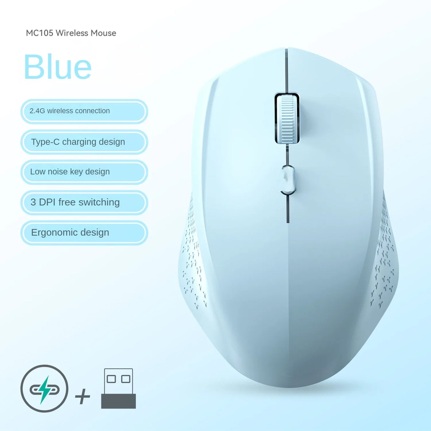 2.4G Wireless Mouse Bluetooth Mouse Dual Mode Mouse Rechargeable Mice Gaming Mouse 1600DPI for PC Laptop Computer Accessories