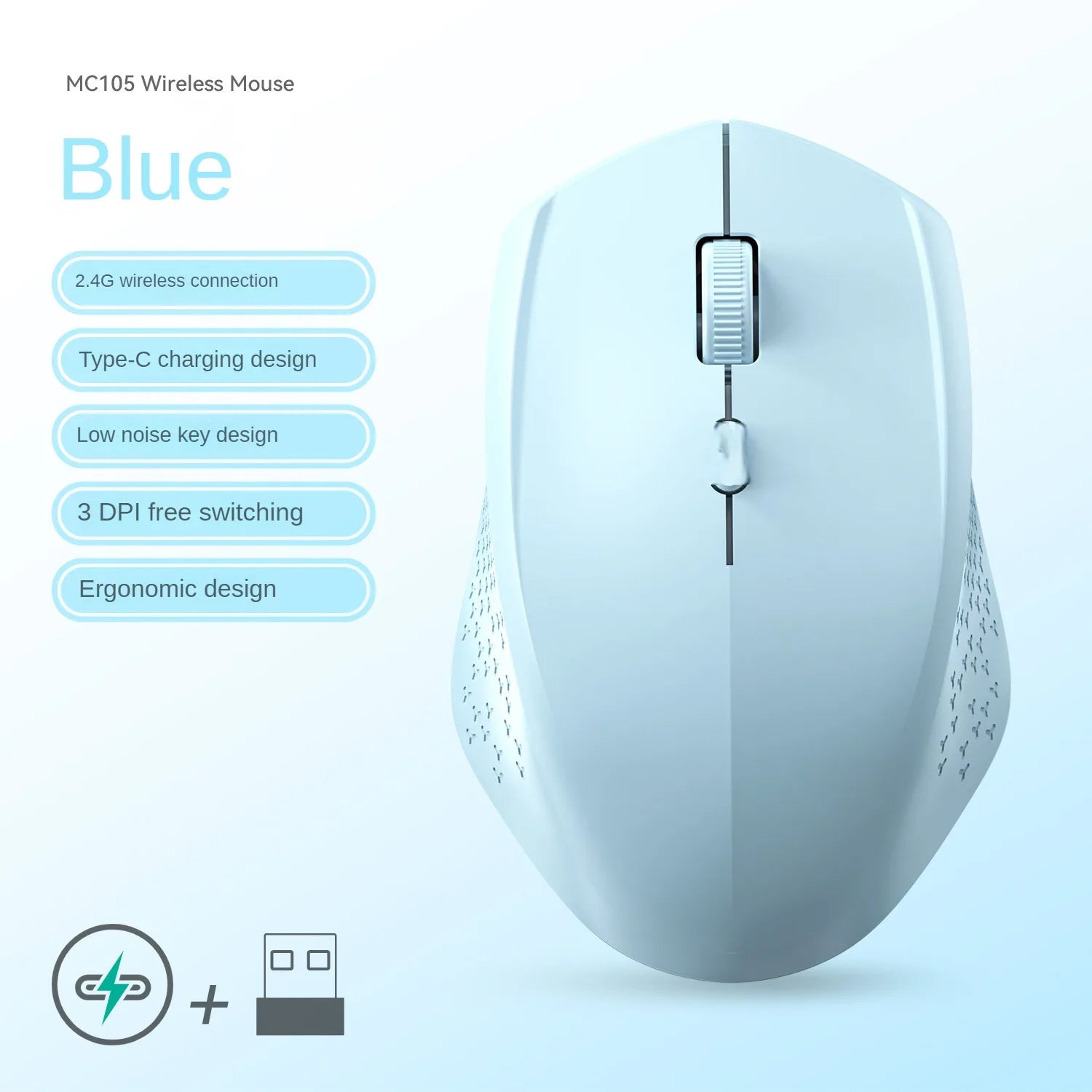 2.4G Wireless Mouse Bluetooth Mouse Dual Mode Mouse Rechargeable Mice Gaming Mouse 1600DPI for PC Laptop Computer Accessories